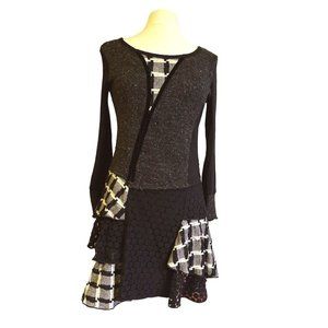 Women's Unique Sweater Dress with Mixed Textiles